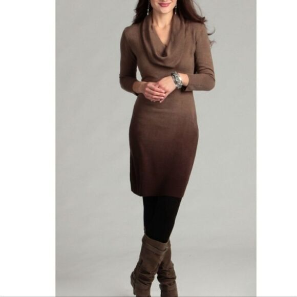 Connected apparel women's brown ombre cowl neck long-sleeve knit sweater dress L - Picture 1 of 10